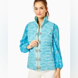 Lilly Pulitzer Noella Vest with Rhinestone Accents Blue Turquoise Size S